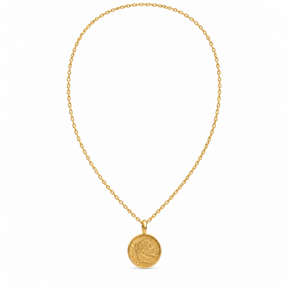 Collier doré à pendentif médaille ronde avec portrait en relief