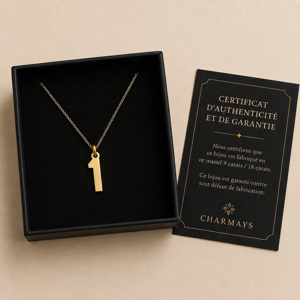 Pendentifs chiffres personnalisables en or - Or massif 18 carats - Or jaune - présenté dans un écrin cadeau de luxe