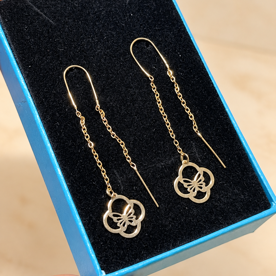 Boucles d’oreilles traversantes dorées à petites fleurs rondes ajourées