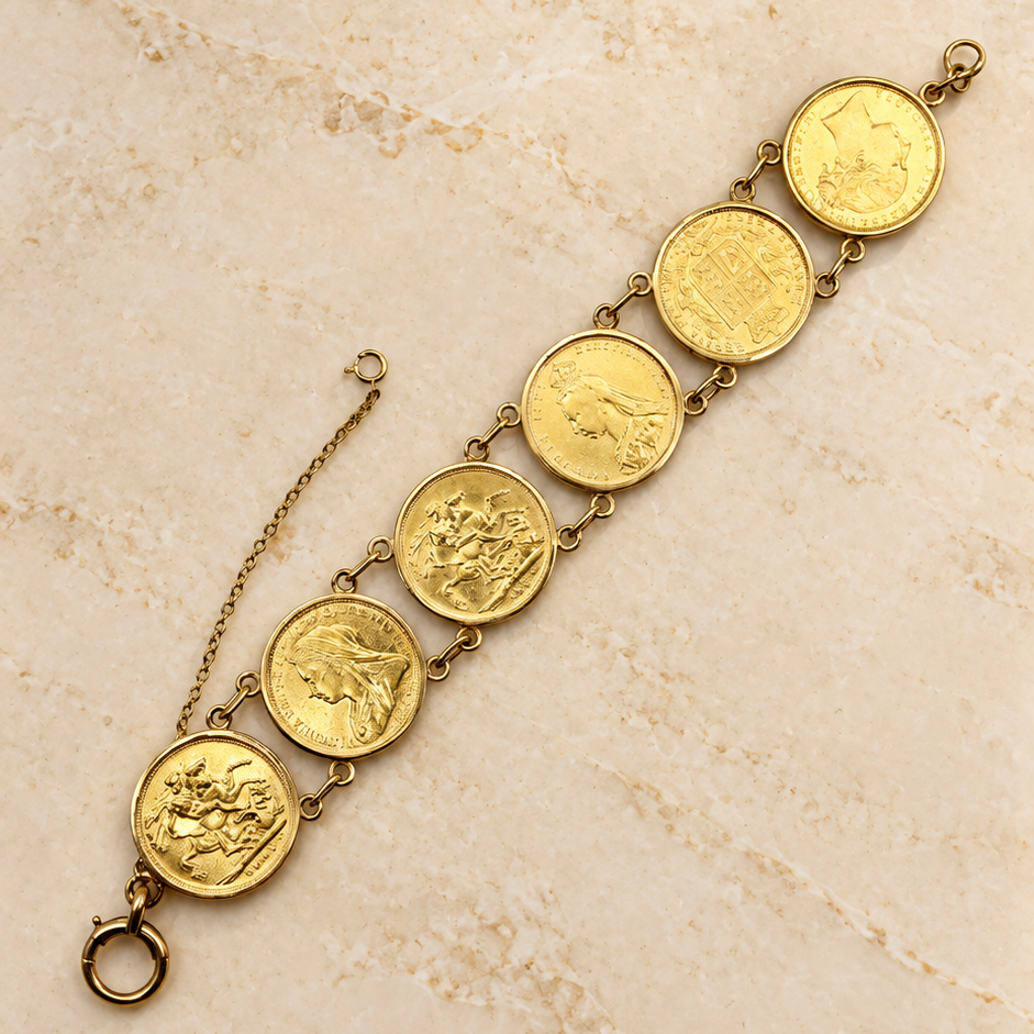 Bracelet avec 6 pièces de napoléon 10 Francs Or liées