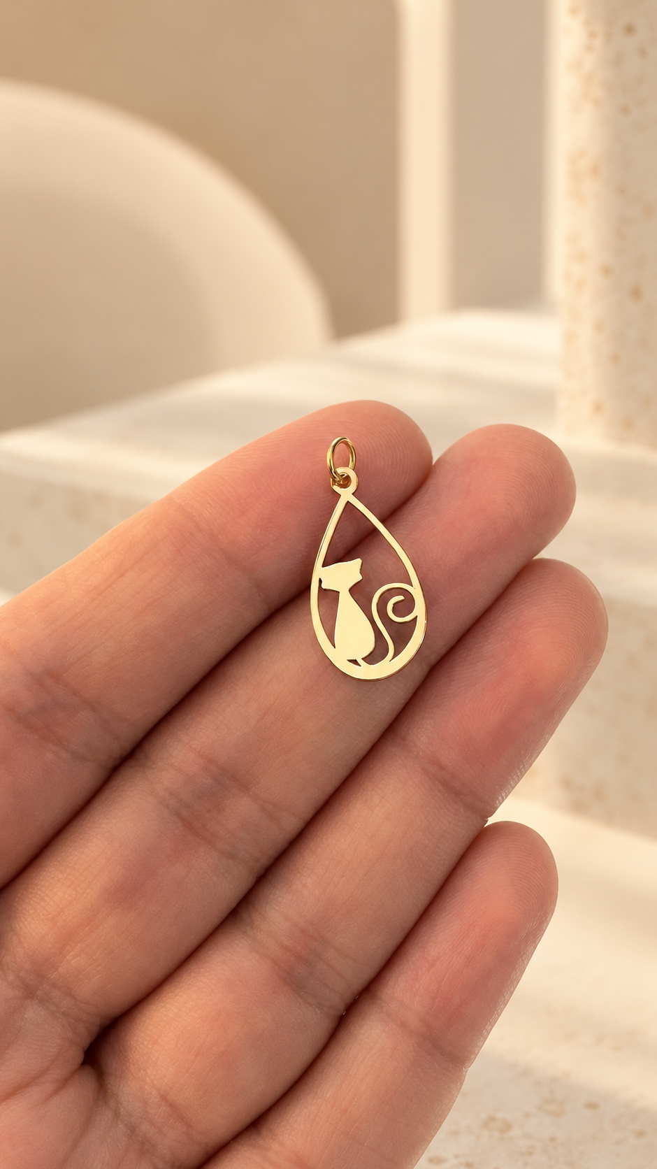 Pendentif ovale doré à calligraphie ajourée
