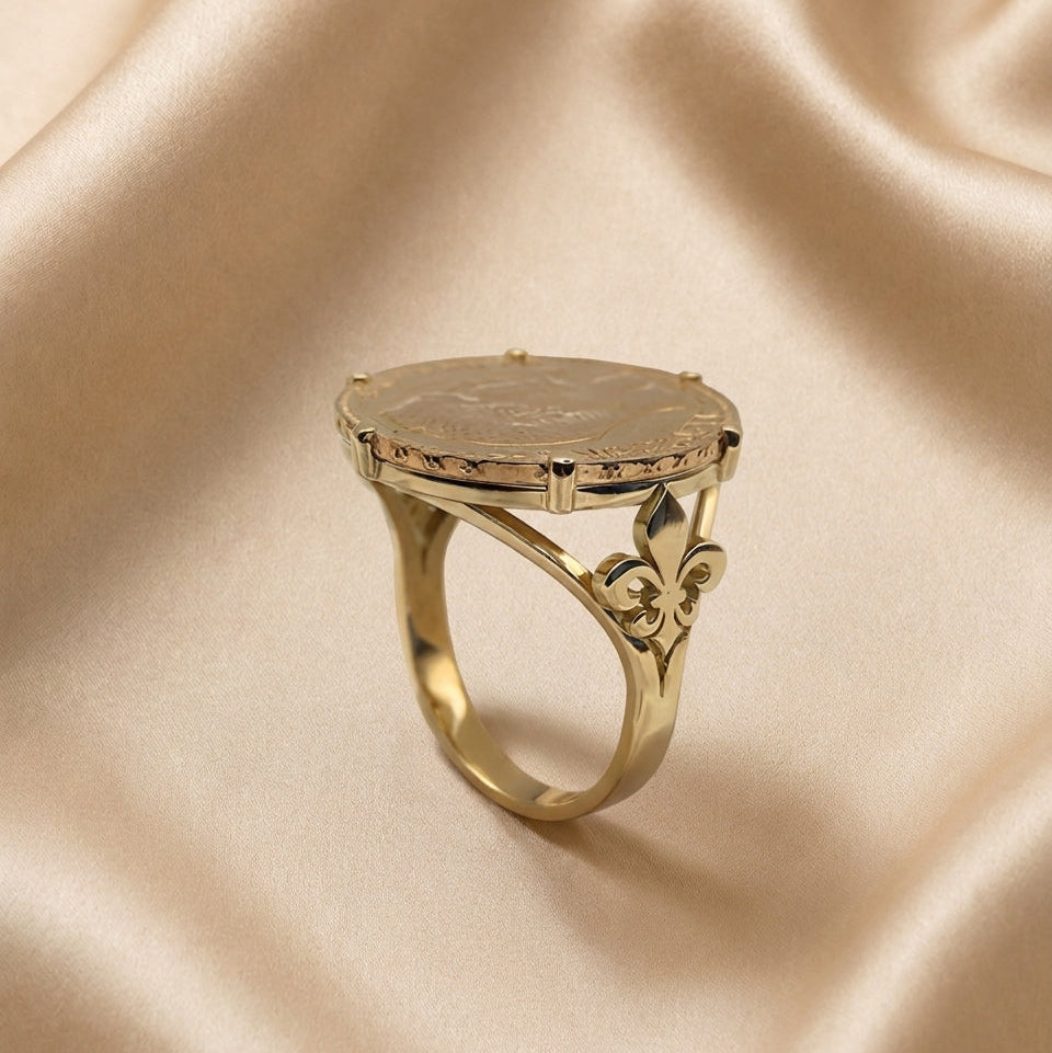 Bague pièce d'investissement en or massif 18K - Or massif 18 carats - Or jaune - présenté dans un écrin cadeau de luxe