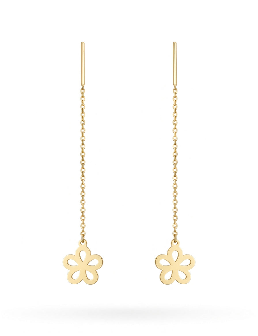 Boucles d'oreilles pendantes fleur - Or massif - Or jaune - présenté dans un écrin cadeau de luxe