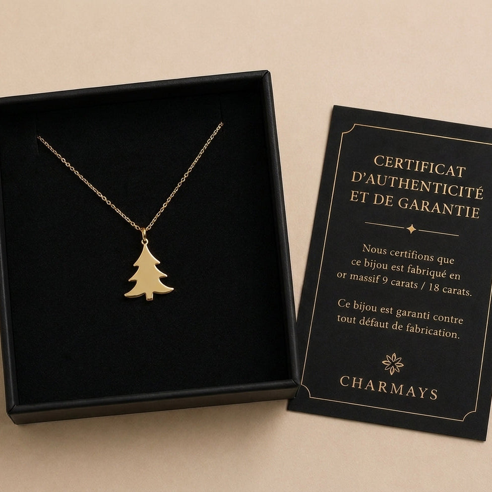 Alia – Collier sapin en or massif - Or massif 18 carats - Or jaune - porté autour du cou