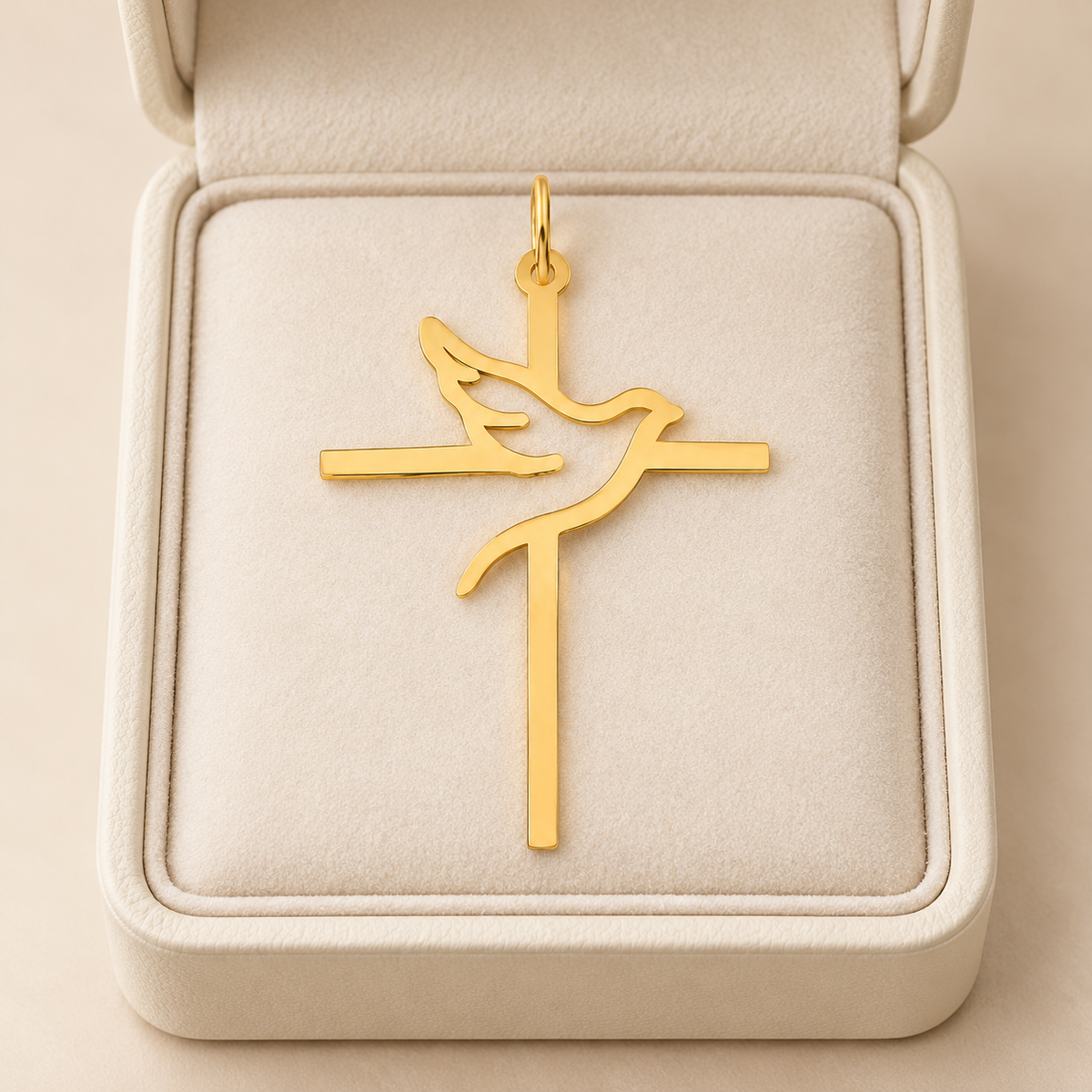 Pendentif croix avec colombe — Croix en Or intégrant une silhouette d'oiseau aux ailes déployées.