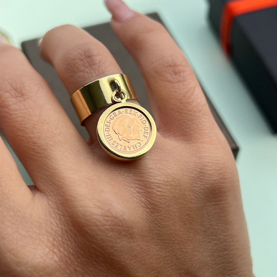 Bague Breloque avec une Louis d'Or anneau plein 18k/22K