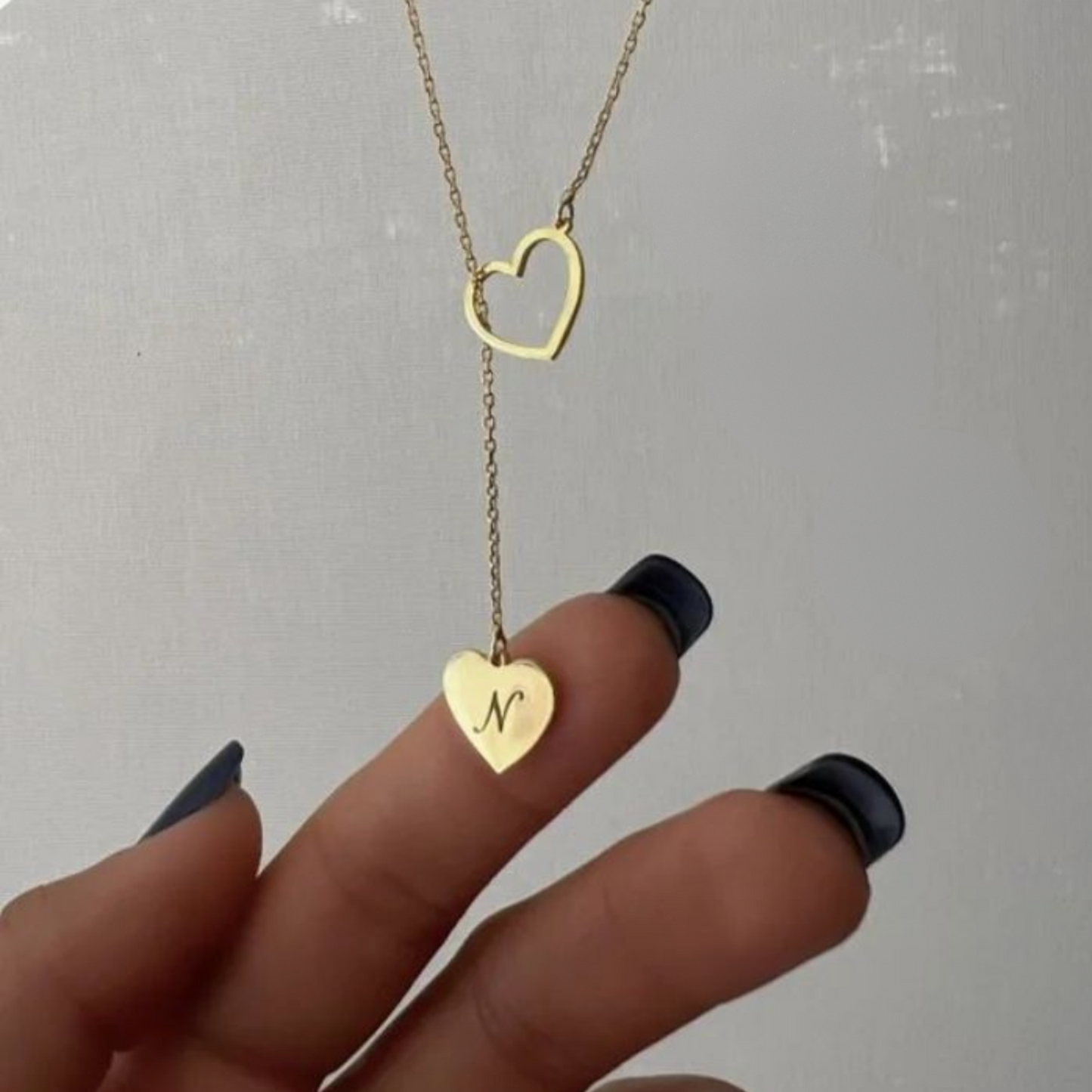 Collier double cœur gravé une lettre