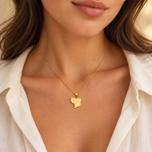 Pendentif carte géographique en Or jaune