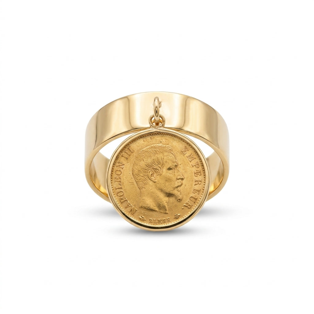 Bague Breloque avec une Louis d'Or anneau plein 18k/22K