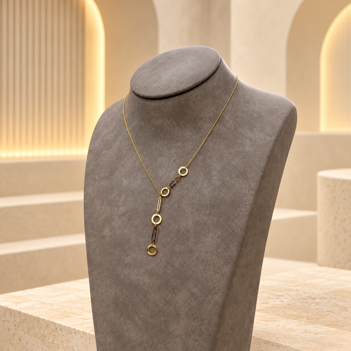 Collier doré en Y à anneaux ronds