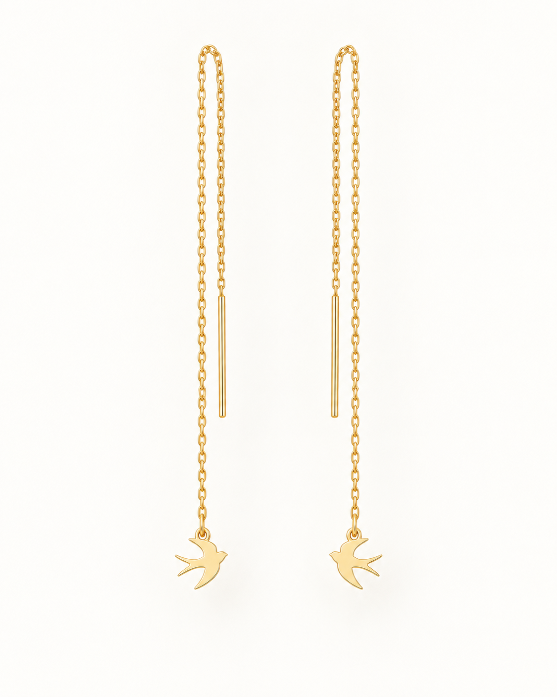 Boucles d’oreilles traversantes hirondelle en or jaune 18K, packshot Charmays