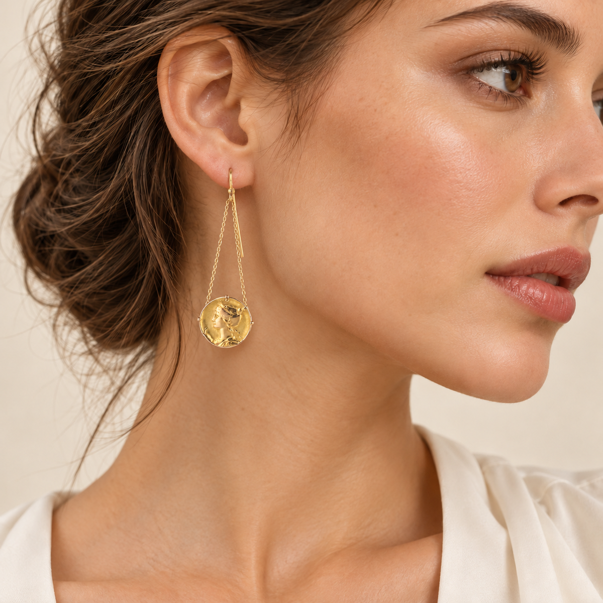 Boucles d’oreilles pendantes à pièces rondes et chaînes en Or jaune