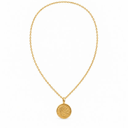 Collier doré à pendentif médaille ronde avec portrait en relief