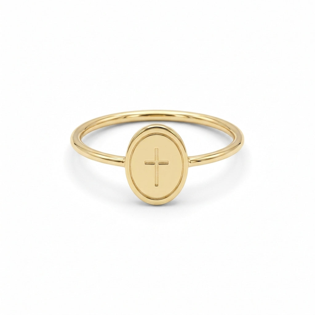 Bague symbole croix en or - Or massif - Or jaune - présenté dans un écrin cadeau de luxe