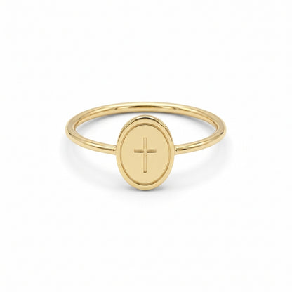 Bague symbole croix en or - Or massif - Or jaune - présenté dans un écrin cadeau de luxe
