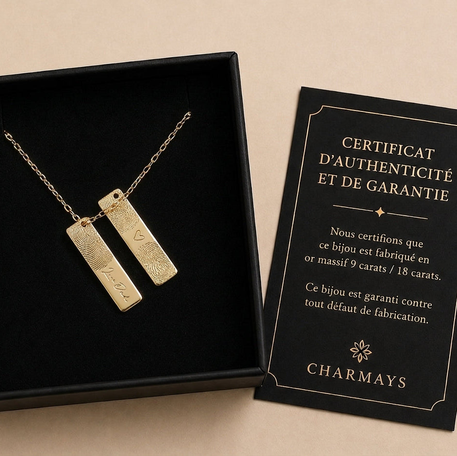 Noa – Collier avec plaque personnalisée en or - Or massif 18 carats - Or jaune - porté autour du cou