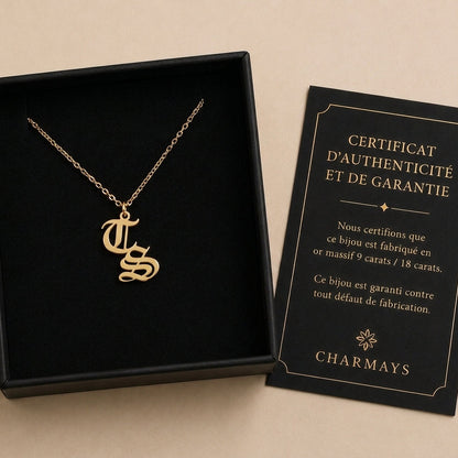 Elia – Collier initiales personnalisées en or - Or massif 18 carats - Or jaune - porté autour du cou