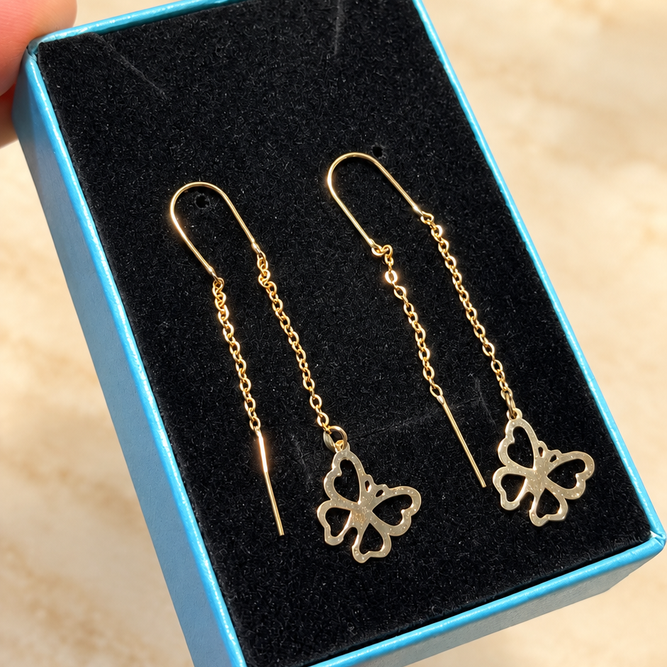 Boucles d’oreilles traversantes dorées à papillons ajourés