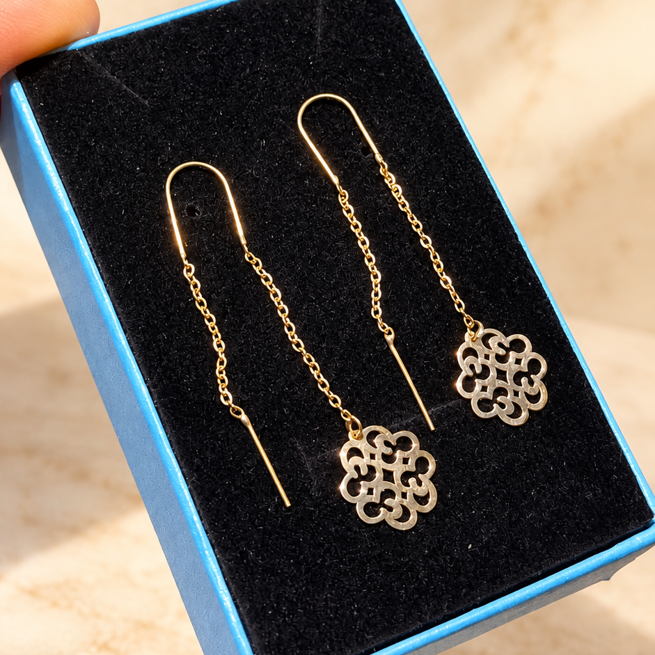 Boucles d’oreilles traversantes dorées à fleurs ajourées