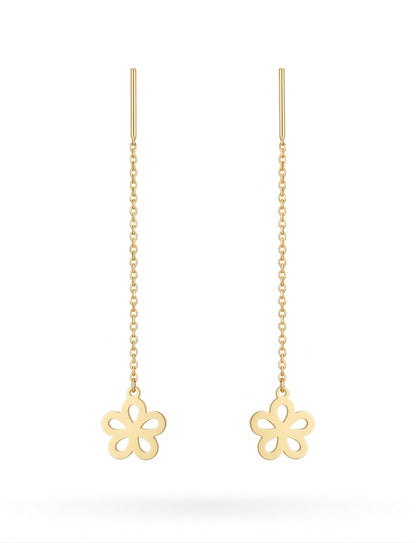 Boucles d'oreilles pendantes fleur - Or massif - Or jaune - présenté dans un écrin cadeau de luxe