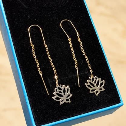 Boucles d’oreilles traversantes dorées à fleurs de lotus ajourées