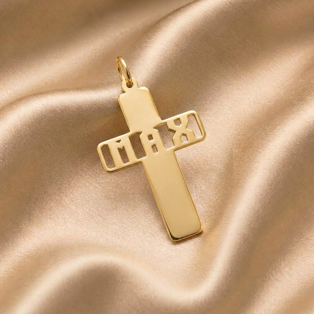 Zeinab – Pendentif croix prénom personnalisé or - Or massif 18 carats - Or jaune - présenté dans un écrin cadeau de luxe