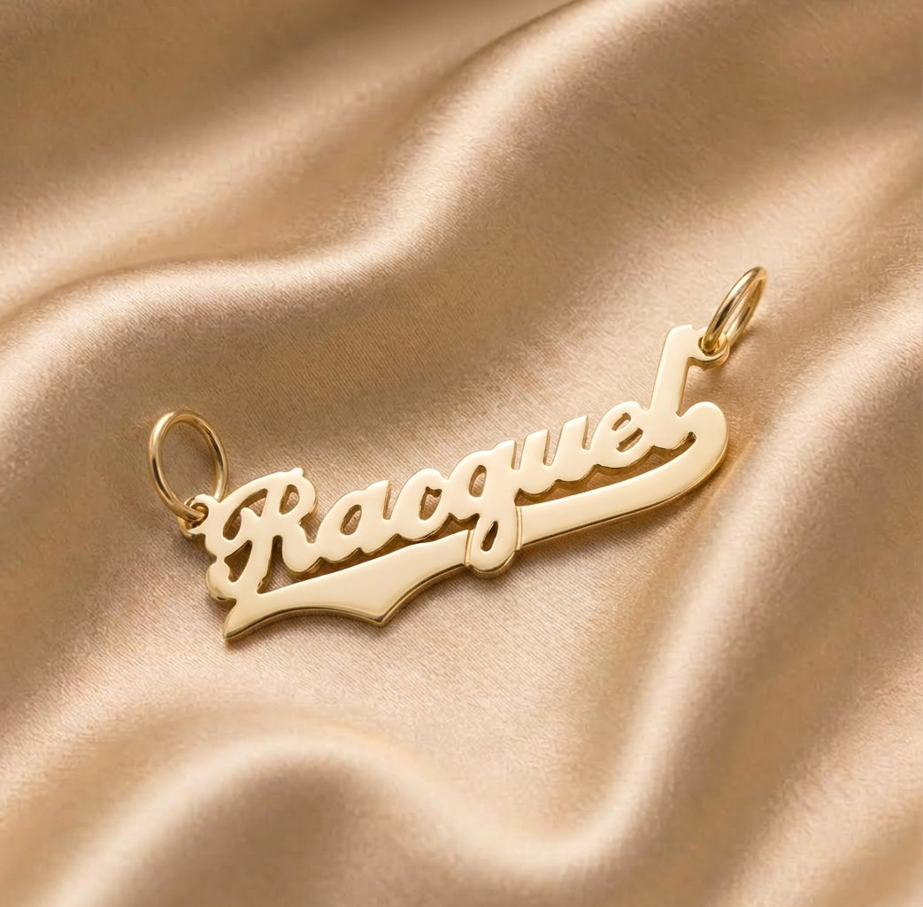 Raquel – Pendentif prénom personnalisé en or - Or massif 18 carats - Or jaune - présenté dans un écrin cadeau de luxe