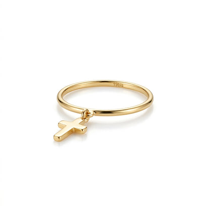 Iris – Bague fine pendentif croix personnalisable - Or massif - Or jaune - présenté dans un écrin cadeau de luxe