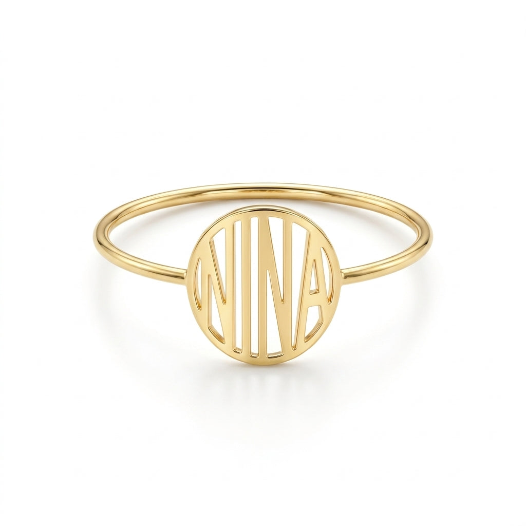 Maeva – Bague initiale personnalisée - Or massif - Or jaune - présenté dans un écrin cadeau de luxe
