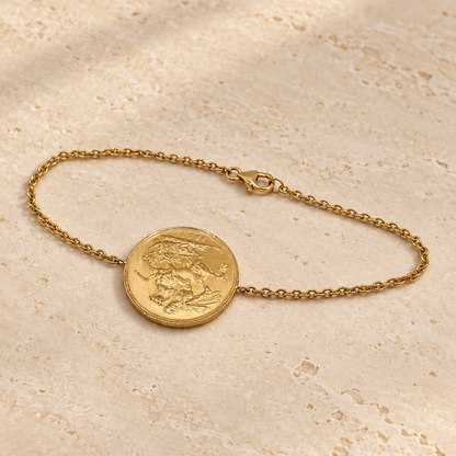 Bracelet chaîne avec pièce de napoléon 20 Francs Or ronde
