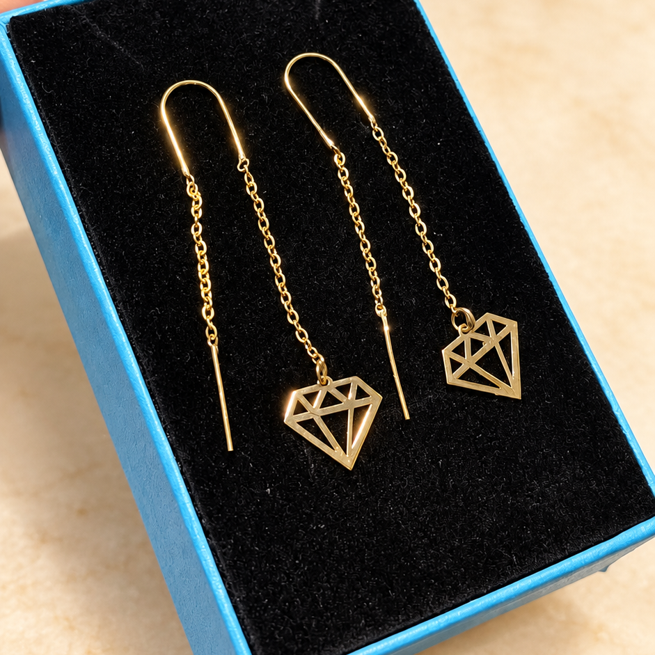 Boucles d’oreilles traversantes dorées à motifs diamants géométriques ajourés