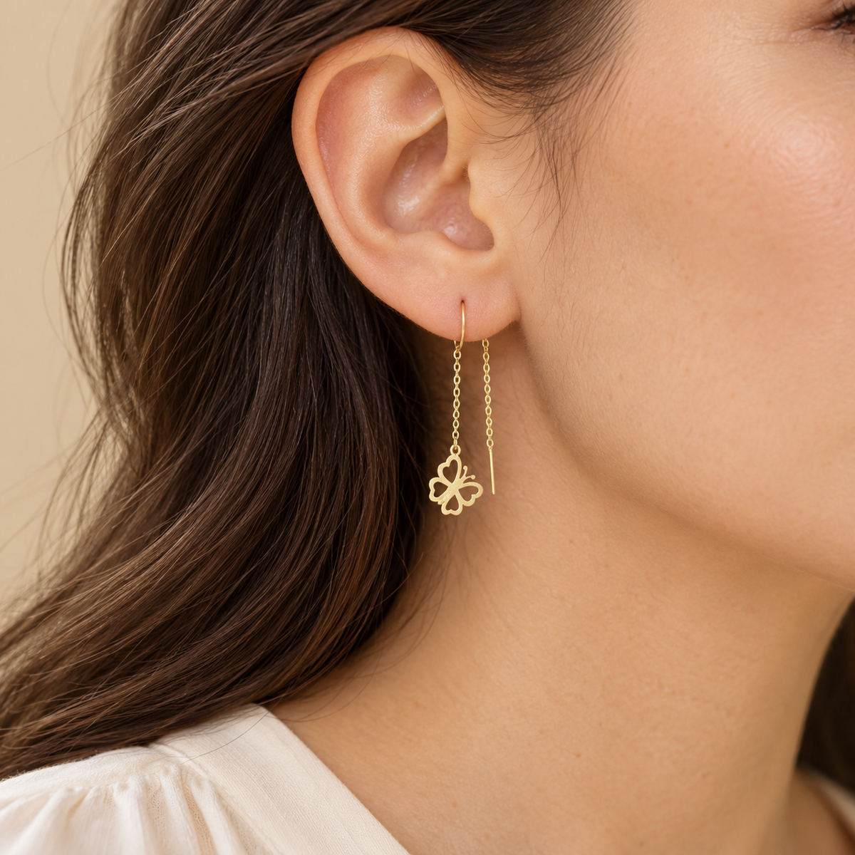 Boucles d’oreilles traversantes en Or à papillons ajourés
