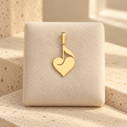 Pendentif doré cœur et note de musique