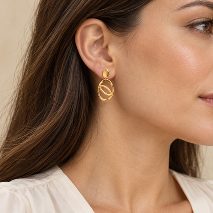 Boucles d’oreilles en Or  à anneaux ovales entrelacés