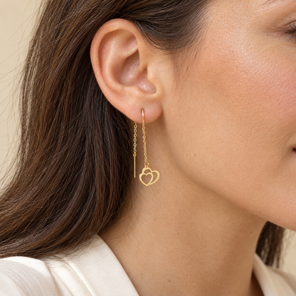 Boucles d’oreilles traversantes en Or à cœurs entrelacés