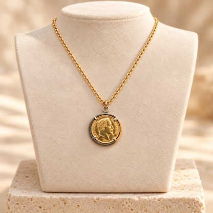 Collier avec pièce en Or montée en pendentif - chaîne, pendentif avec pièce