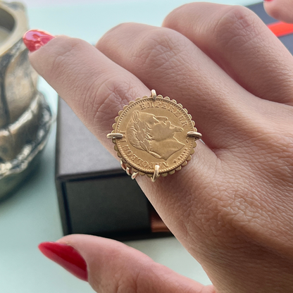 Bague avec Louis d'Or anneaux ajourés 18k/22K