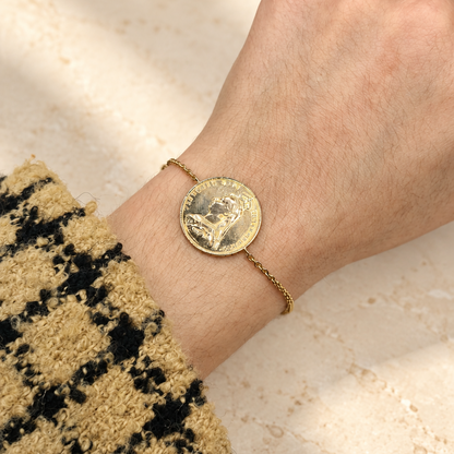 Bracelet chaîne avec pièce de napoléon 20 Francs Or ronde