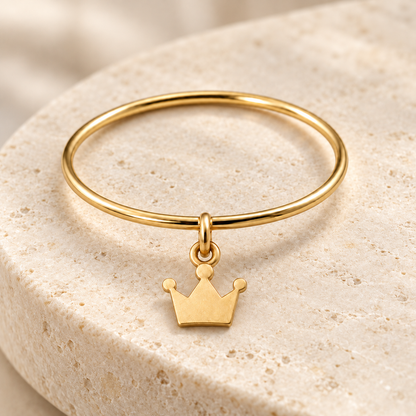 Bague breloque couronne en or jaune