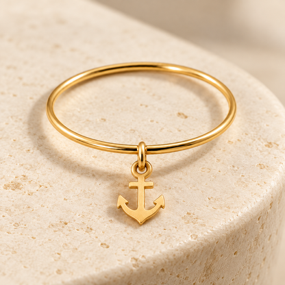 Bague breloque ancre en Or jaune