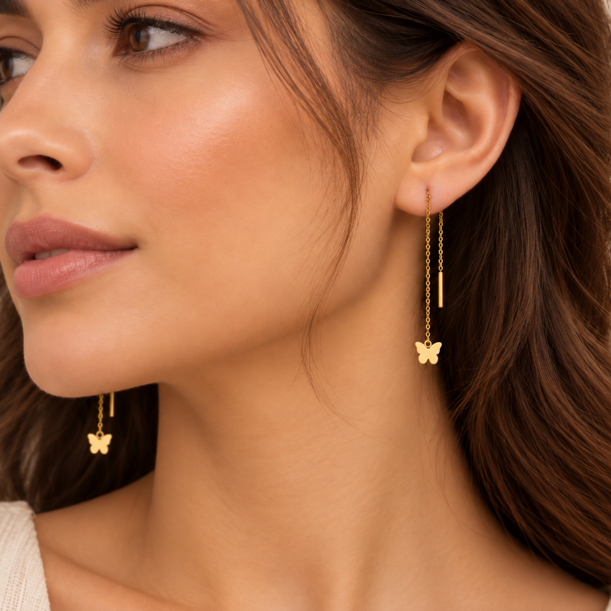 Boucles d’oreilles traversantes Papillon en Or jaune