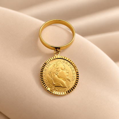 Bague bandeau en Or 18 et sa pièce de napoléon 10 Francs ou 20 Francs