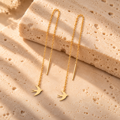 Boucles d’oreilles traversantes Hirondelle en Or jaune