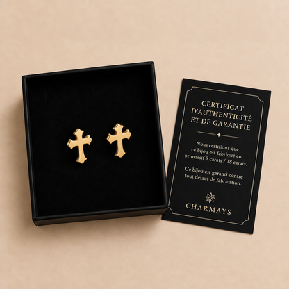 Alya – Boucles d'oreilles croix pendantes en Or