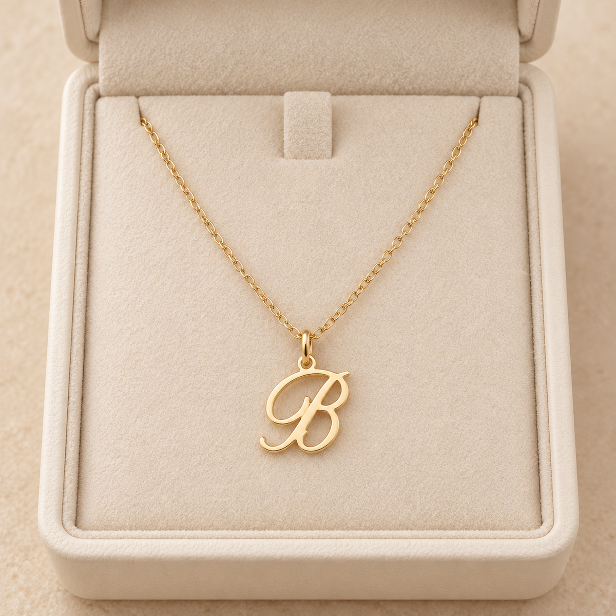 Collier initiale B cursive — Chaîne fine et pendentif lettre B en Or