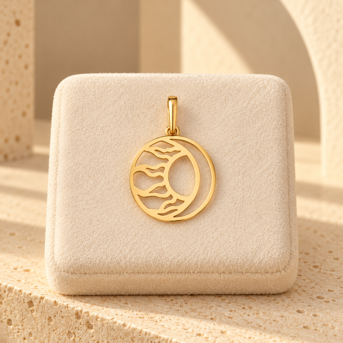 Pendentif doré à croissant ajouré et arabesques