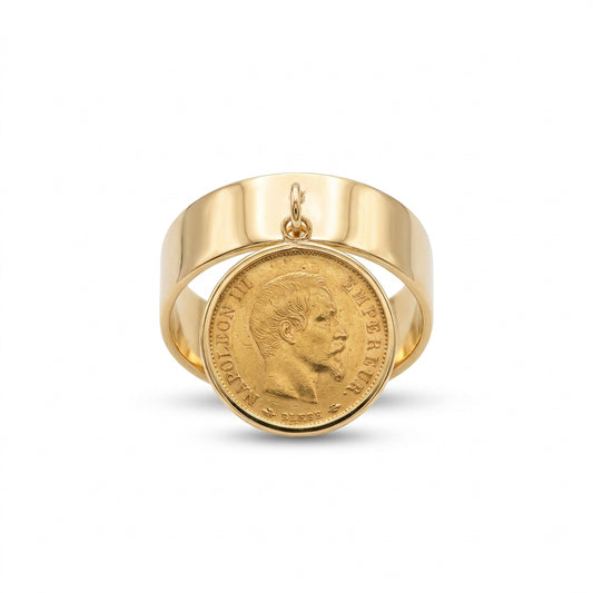 Bague Breloque avec une Louis d'Or anneau plein 18k/22K