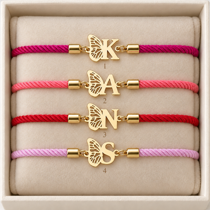 Bracelet cordon personnalisé initiale ailes de papillon en Or