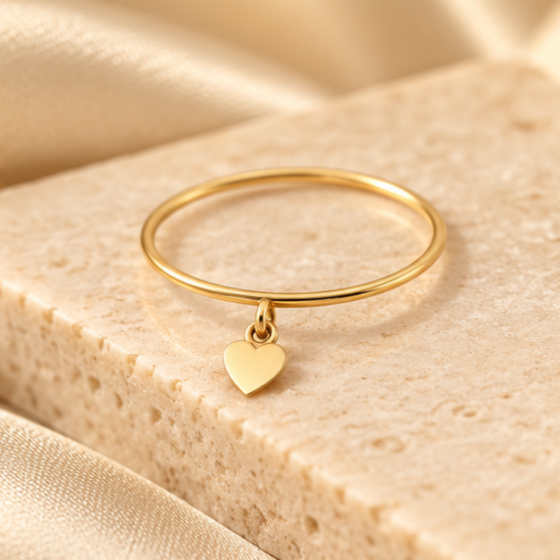 Bague breloque cœur en or jaune 18K, photo lifestyle Charmays