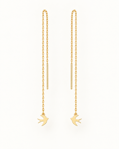 Boucles d’oreilles traversantes hirondelle en or jaune 18K, packshot Charmays